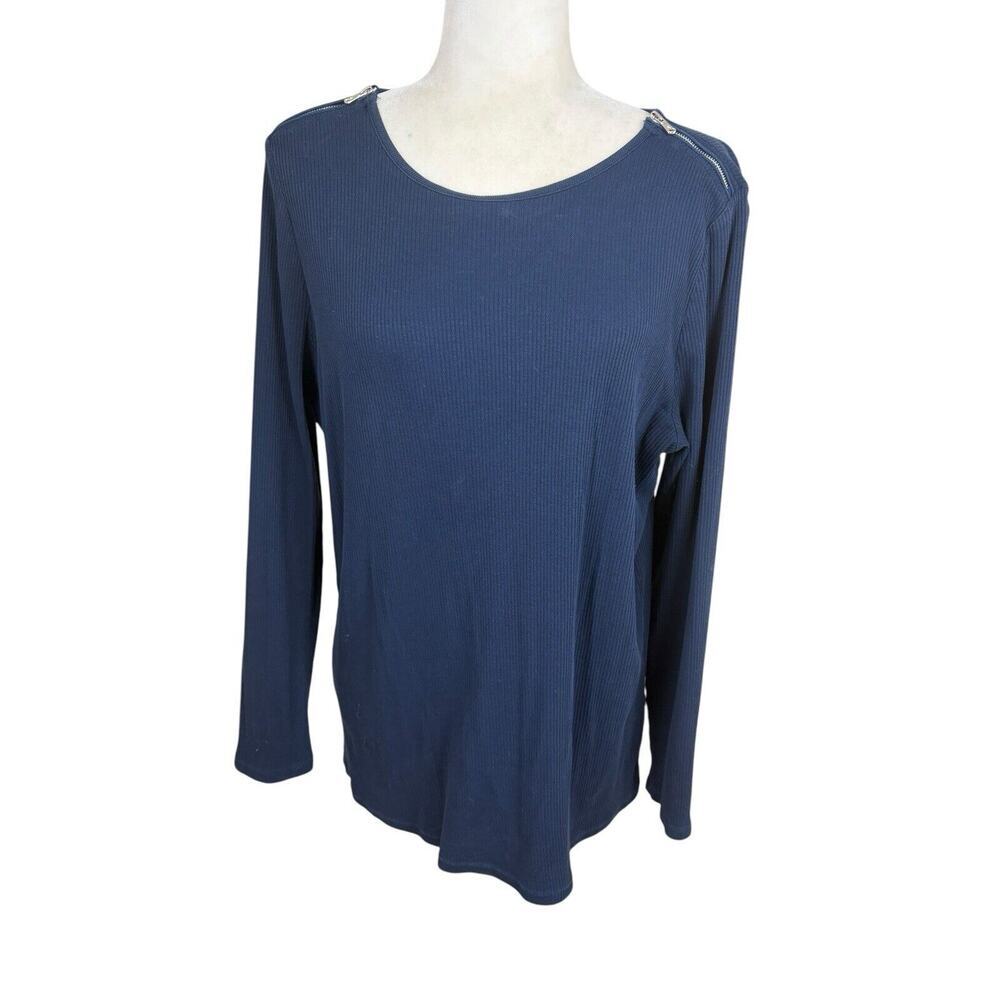 Ralph Lauren Top Womens Size 1X Navy Ribbed Zipper Sophisticated Boat Neck Knit‎ - Picture 6 of 11